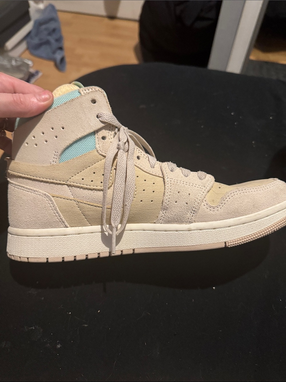 Nike Women’s High-Top Sneakers in Cream with Light Blue Accents - Picture 3 of 7